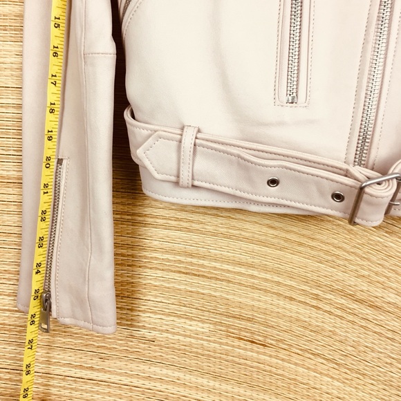 ANTHROPOLOGIE AMARYLLIS Zipped Genuine Leather Moto Jacket Pastel Blush Size XS - Picture 15 of 16